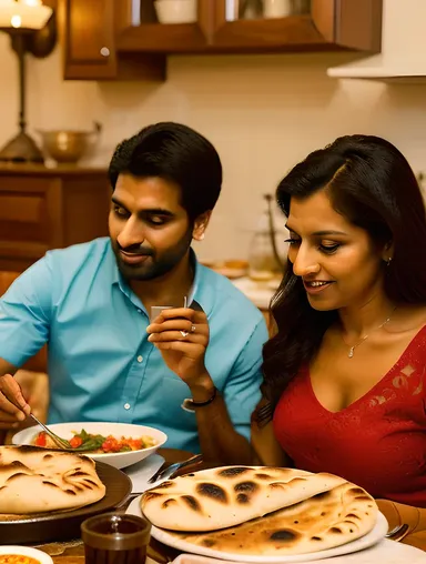 Family Dinner with Raita and Naan Bread