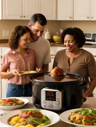 Family Enjoying Crockpot Meal with Delicious Aroma