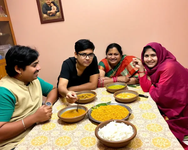 Family Enjoying Dal Fry and Rice Meal Together
