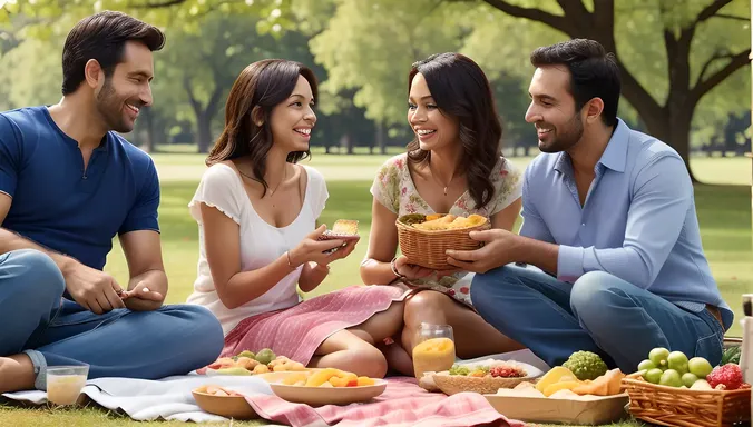 Family Enjoying Raita on Picnic in Park Images HD