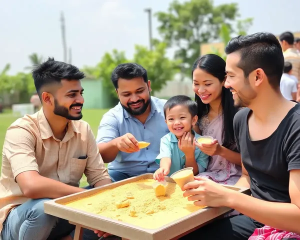 Family Enjoying Shok Sandesh on Sunny Afternoon Together