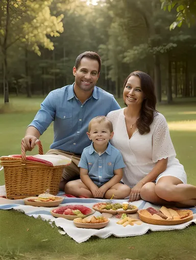 Family Has Picnic in a Lush Forest
