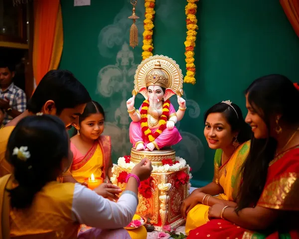 Family Ritual Together During Ganesh Visarjan Celebration