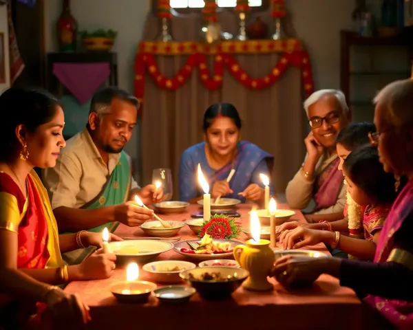Family celebrates Ganesh Chaturthi with sakharpuda patrika and diyas.
