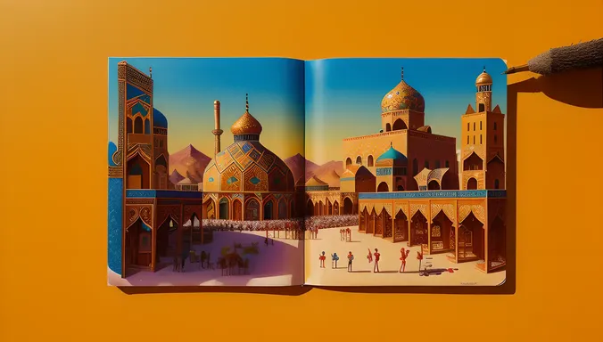 Fantastical City with Traditional Persian Miniatures and Ghazal