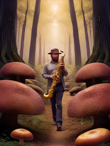 Fantastical Forest Saxophone Solo in Dreamlike Scene