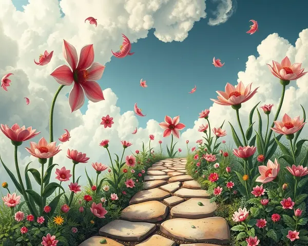 Fantastical Garden with Impossible Flowers and Path