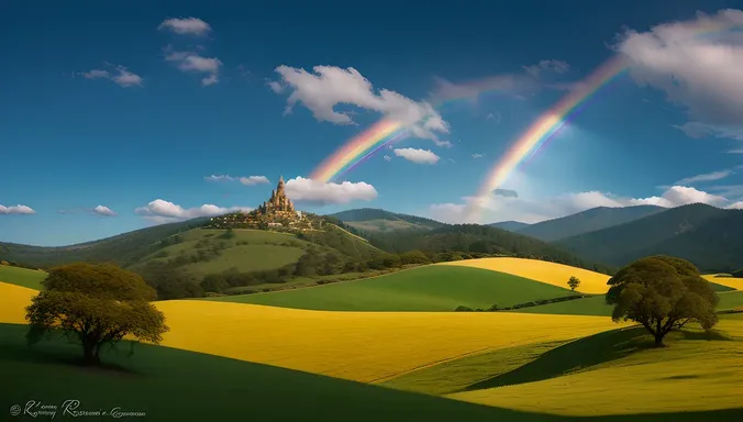 Fantastical Kamdev Rati Rolling Hills Rainbow Sky
