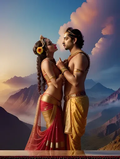 Fantastical Radha and Krishna's Surreal Kiss