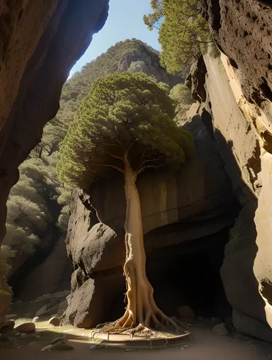 Fantastical Sapera Tree Growing Out of Rocky Cliff