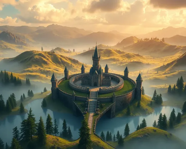 Fantasy Circular Castle Landscape PNG