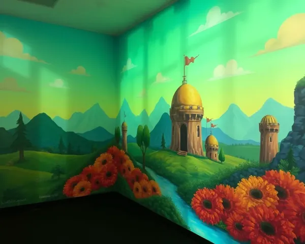 Fantasy Landscape Mural on a Gloo Wall PNG