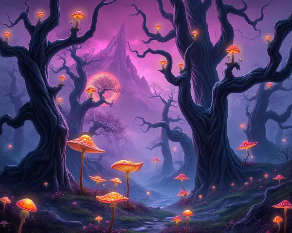 Fantasy Landscape with Glowing Mushrooms HD