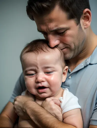 Father Soothes Crying Baby with Soft Words