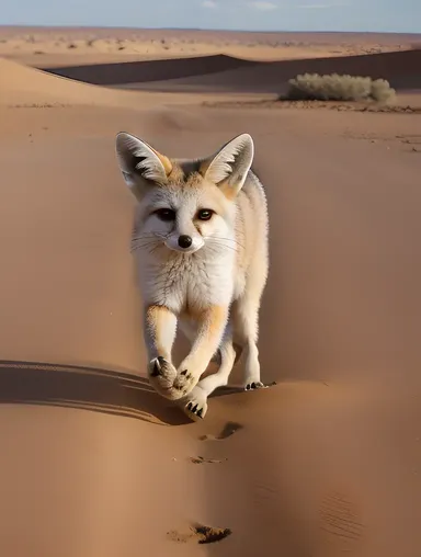 Fennec Fox Chases Rodent Across Desert Landscape