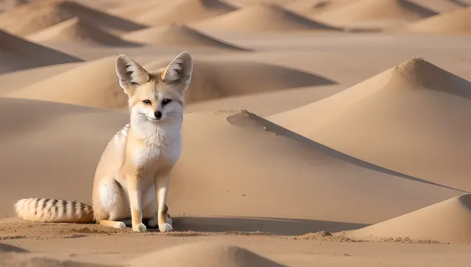Fennec Fox Listening for Distant Sounds in Sandy Wash.