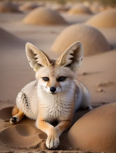 Fennec Fox Sleeps in Sandy Depression Under Sun