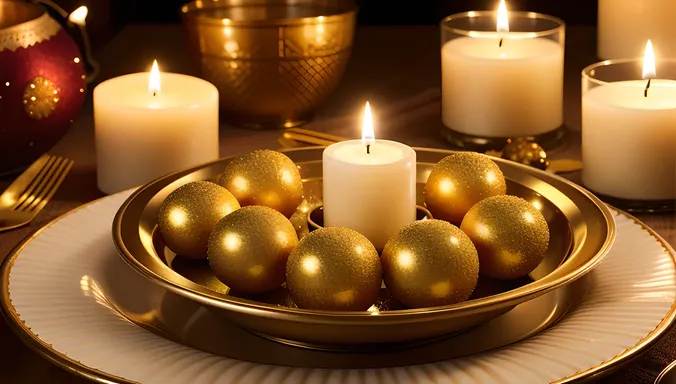 Festive Table Setting with Laddus and Candles