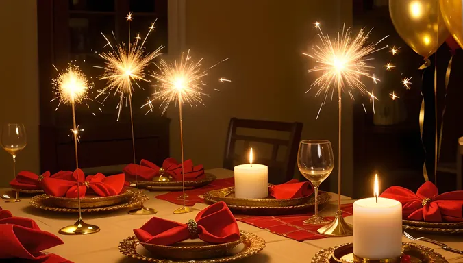 Festive Table Setting with Sparkler Decor