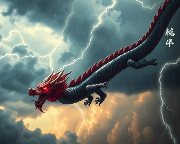 Fierce Chinese Dragon Soars through Stormy Sky 4K