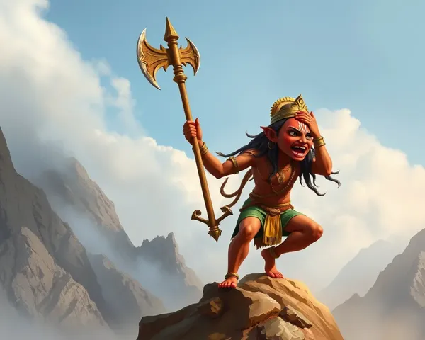 Fierce Hanuman on Mountain Peak with Mace