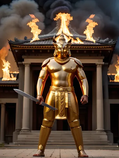 Fierce Hayagriva Protector Standing Guard with Sword and Flames.