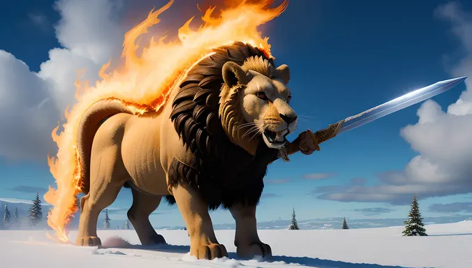 Fierce Hayagriva on Snow-Lion with Flames Swirling