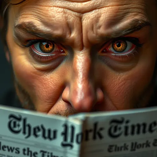 Fiery Gaze on New York Times Reading Face