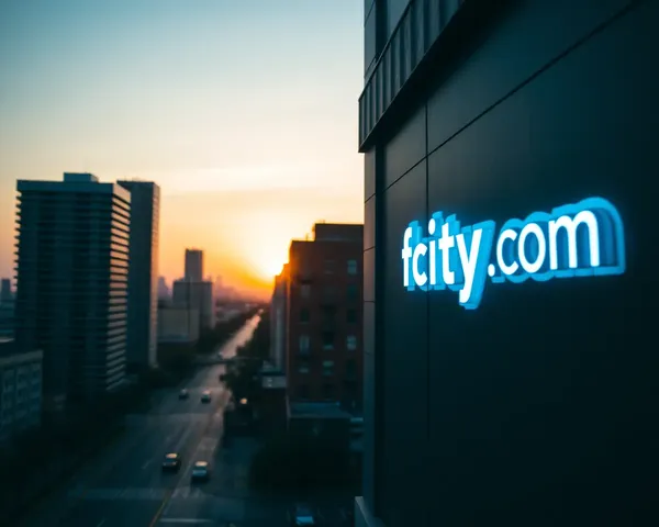 Flats City Com Logo Glows at Dawn Cityscape