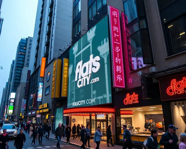Flats City Com Logo on City Building Amidst Bustle