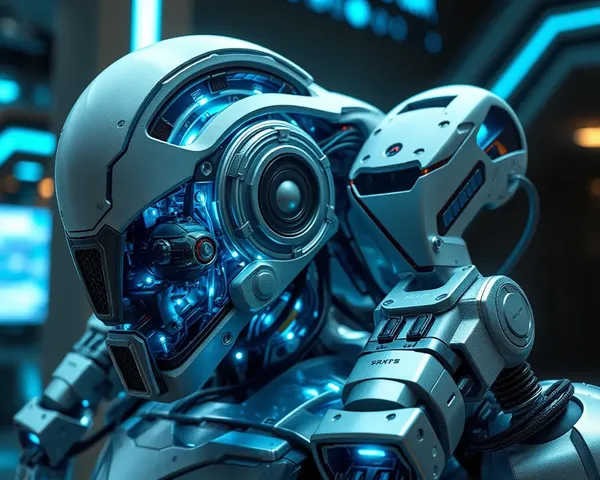 Flex Machine Integrated into Futuristic Robot with Glowing Blue Circuits