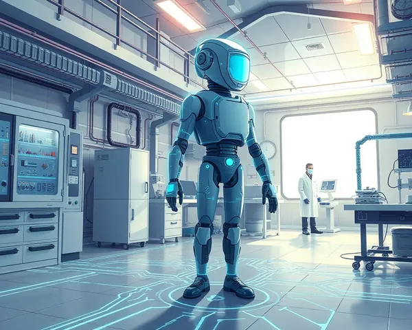 Flex Machine with Glowing Blue Lines and Circuits in Futuristic Laboratory