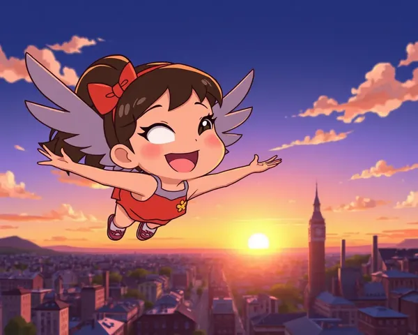 Flying Cityscape Cartoon Girl Images for Whatsapp Dp