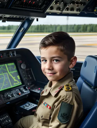 Focused Air Force Boy in Pilot's Seat