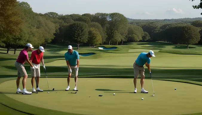 Foursome Golfers Compete Under Sunny Skies