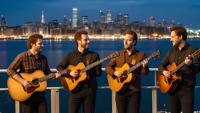 Foursome Musicians Harmonize in Vibrant Cityscape