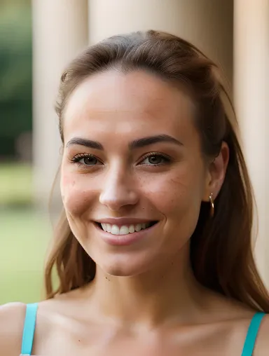 Freckled Woman with Bright Smile and Cheeks