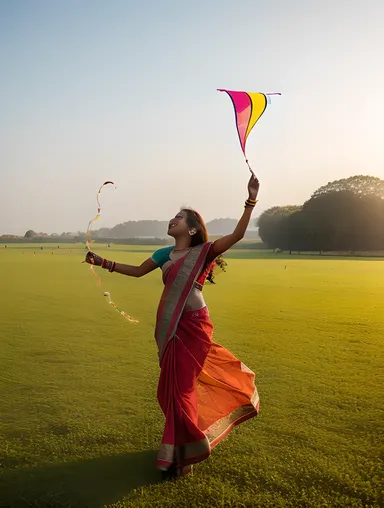 Free Indian Girl Plays with Kite in Open Field