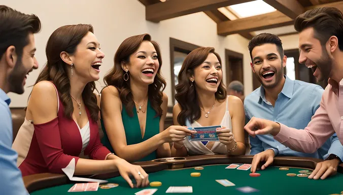 Friends Cheer Around Rummy Table with Excitement