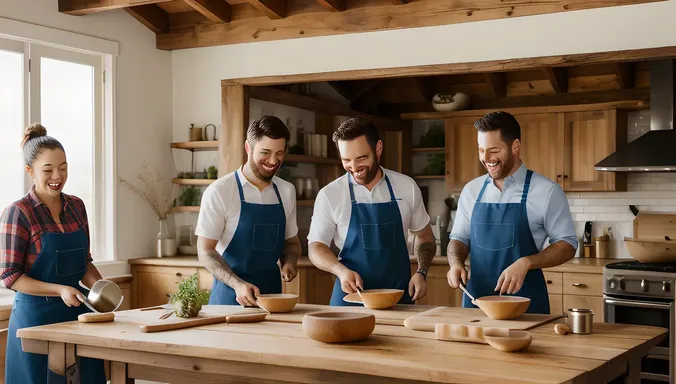 Friends Cooking Together with Pestles and Mortars