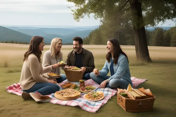 Friends Enjoy Alphabet-Shaped Sandwiches on a Hill
