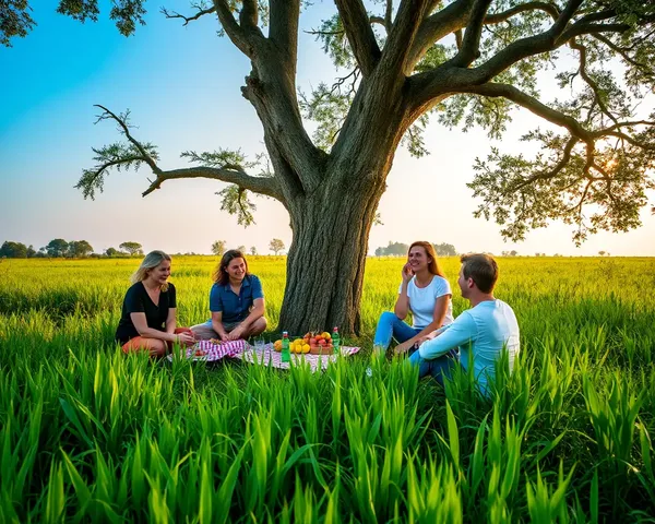 Friends Enjoy Picnic Under Shawaya Tree