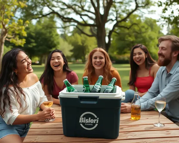 Friends Enjoy Picnic with Cooler Filled with Bisleri Bottles