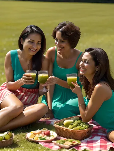 Friends Enjoy Raita at Lush Green Picnic Spot