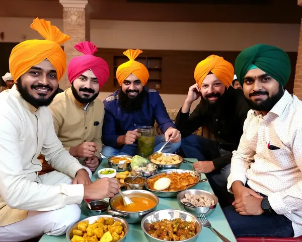 Friends Enjoy Traditional Punjabi Meal with Khakhra Headpieces