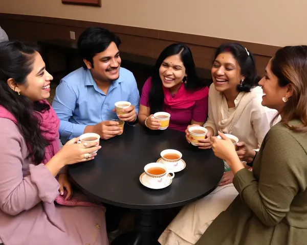 Friends Enjoying Jaggery Tea and Laughter Together