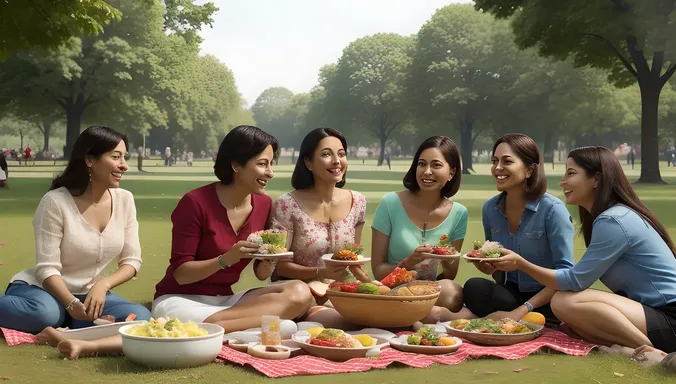 Friends Enjoying Raita at a Picnic in the Park