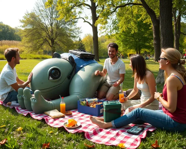 Friends Picnic with Giant Mocop on the Blanket
