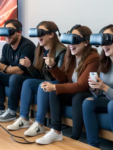 Friends Play Virtual Reality Game on Console with xx emage