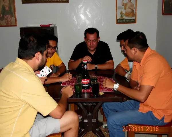 Friends Playing Cards with Bisleri Bottle and Glasses